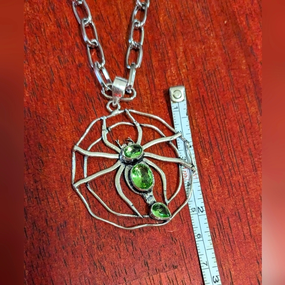 Handcrafted Peridot Spider Web Long Necklace - Picture 5 of 14